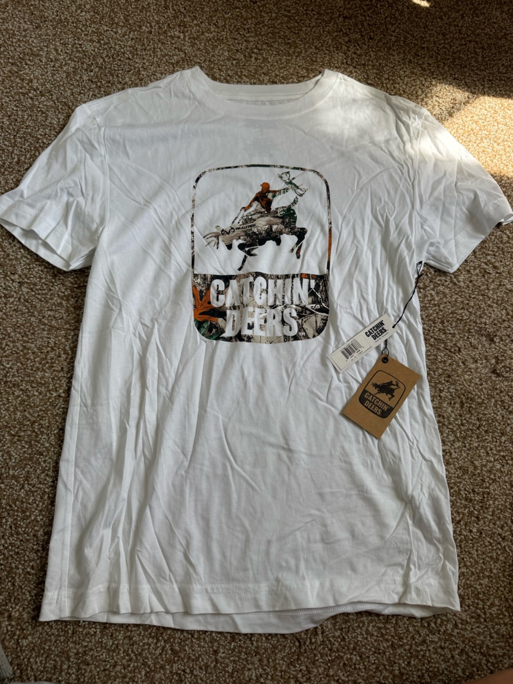 Catchin Deers White Short Sleeve Graphic Tee